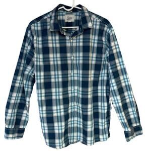Bixby Nomad Shirt Men's XL Short Slim Fit Blue Plaid Button Front Long Sleeved